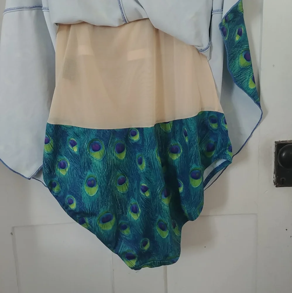 Womens Colorful Peacock Print One Piece Swimsuit Blue Green Size 24W (B) - Picture 5 of 7